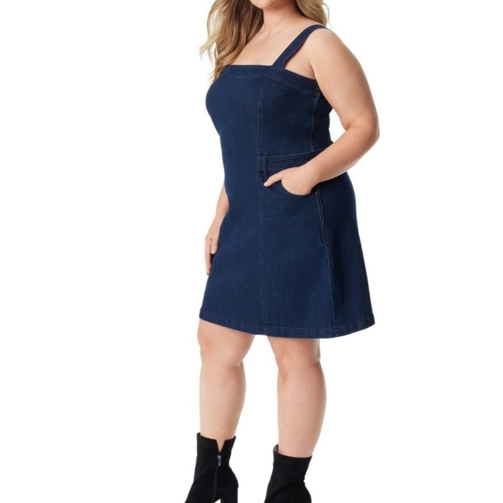 Jessica Simpson Women Dark Wash Denim Fit and Flare Mini Dress XL Smocked Back